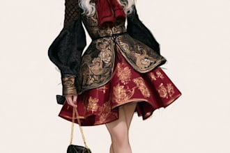 draw a fashion illustration, sketch, portrait