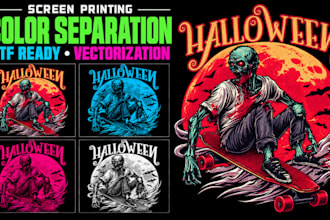 upscale, halftone, vector and color separate dtf dtg screen print designs