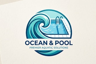 create a unique ocean wave and swimming pool logo
