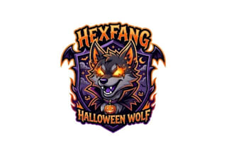 design a halloween wolf emblem logo with a dark and spooky style