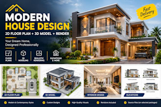 design a modern house plan, 3d model and realistic architectural rendering