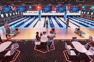 create 3d bowling alley design, bowling center, family entertainment center