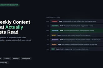 create a weekly social media content calendar with captions hooks and hashtags