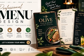 design cafe restaurant, redsign food menu, price list and digital canva menu