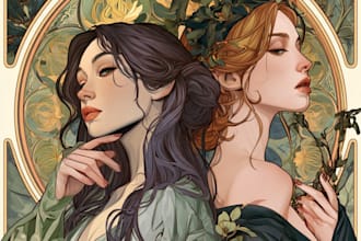 do an art nouveau illustration for custom projects