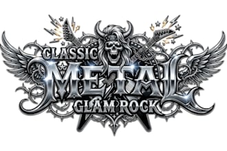 design classic metal, glam metal, metal hard rock logo
