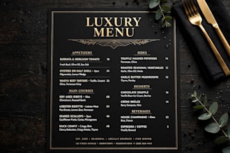 design a modern luxury restaurant menu, food menu and cafe menu