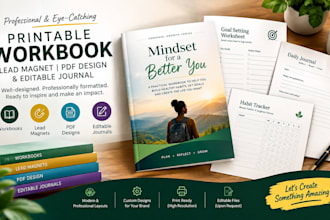 design printable workbook, lead magnet, PDF design and editable journal