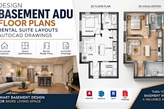 design basement adu floor plans, rental suite layouts autocad drawings