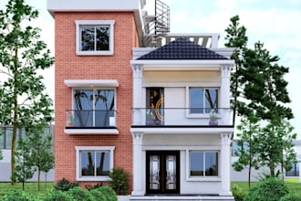 visualize modern residential design, contemporary home, duplex exterior, rooftop