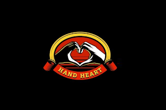 design a hand drawn hand heart logo with a unique creative style