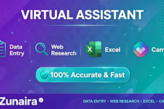 do data entry, web research, excel work and canva design as virtual assistant