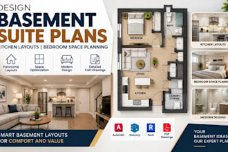 design basement suite plans, kitchen layouts, bedroom space planning