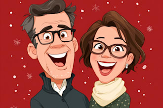 draw your cartoon caricature christmas card or holiday card