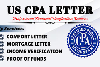 do US licensed CPA letter, income verification, proof of funds, mortgage letter