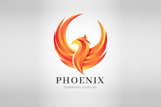 design a powerful blue phoenix bird logo for your brand