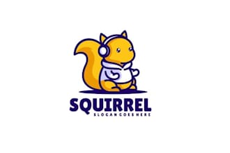 design a creative squirrel wearing headphones mascot logo