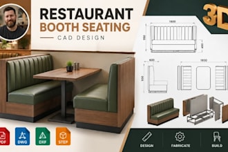 create restaurant booth seating cad, furniture shop drawings, fabrication file3d