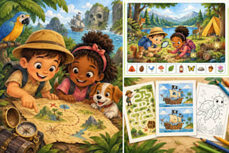 create childrens adventure puzzle book illustrations