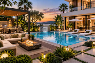 design garden landscape pool terrace courtyard exterior rendering