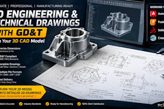 create 2d engineering and technical drawing with gd and t from your 3d cad model
