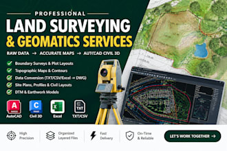 do land survey boundary and topographic drawings in autocad civil 3d