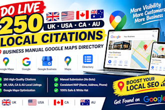 do live 250 UK USA ca au local citations business manual google maps directory
