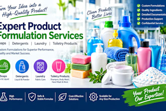 develop a product formulation of soaps, detergents, laundry or toiletry products