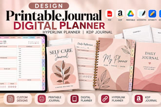 design printable journal, digital planner, hyperlink planner, kdp journal