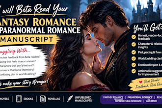 beta read your fantasy romance book and ebook or paranormal romance manuscript