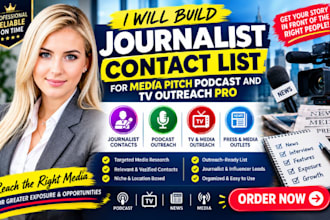 build journalist contact list for media pitch podcast and TV outreach pro