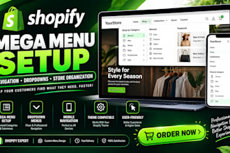 setup shopify mega menu, dropdown navigation and store menus professionally