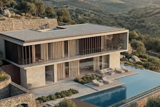 redesign apartment exterior, architectural facade render, penthouse rooftop
