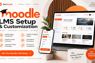 install moodle lms, setup courses, upload quiz, customize theme, fix moodle