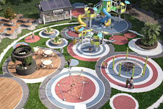 create 3d outdoor playground design,kids play area render,urban playscape design