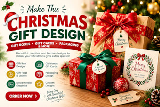 design creative christmas gift boxes, gift cards and holiday
