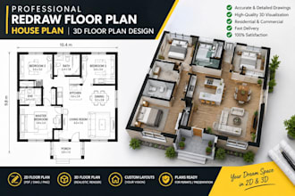 professional draw floor plan, redraw house plan 3d floor plan design