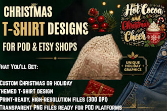 design unique christmas holiday t shirt graphics for pod and etsy shops