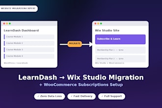 website design learndash course migration wix studio woocommerce subcription