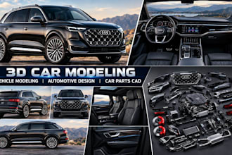 do 3d car modeling, vehicle modeling, automotive design and car parts cad