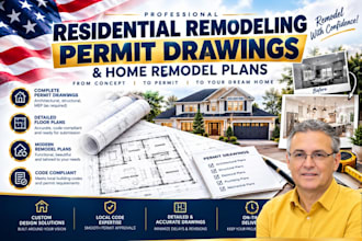 draw complete residential remodeling permit drawings and home remodel plans