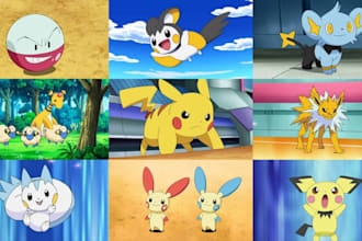 design cute pokemon art, fakemon, funks and trainer logo character anime style