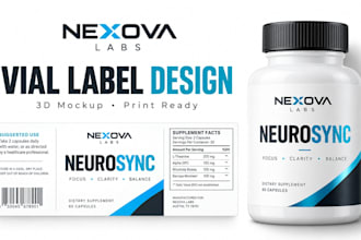 design peptide vial label, vial label design, product label design and 3d mockup