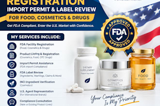 assist with fda registration, import permits and fda label compliance