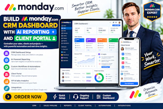 build a monday com CRM dashboard with ai reporting and client portal