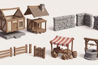 low poly 3d game environment, modular assets, game scene for unity unreal 3d art