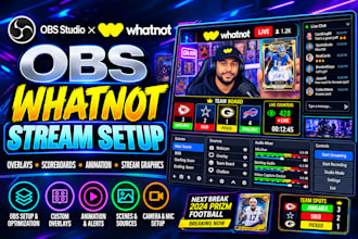 setup obs for whatnot, design custom overlays, scoreboards and stream animation
