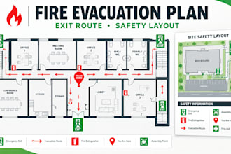 design fire emergency evacuation plan, exit route map, and safety layout