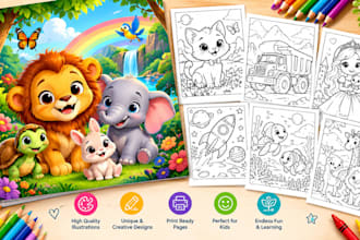 create kids coloring book illustrations and printable coloring pages