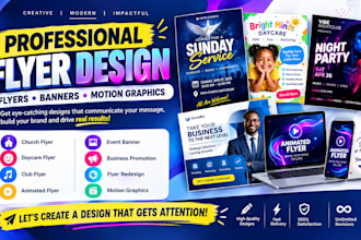 design professional flyer design daycare club animated motion church banner card